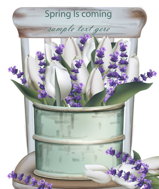 Lavender bouquet vintage vase Vector realistic - Vektor, obrázek