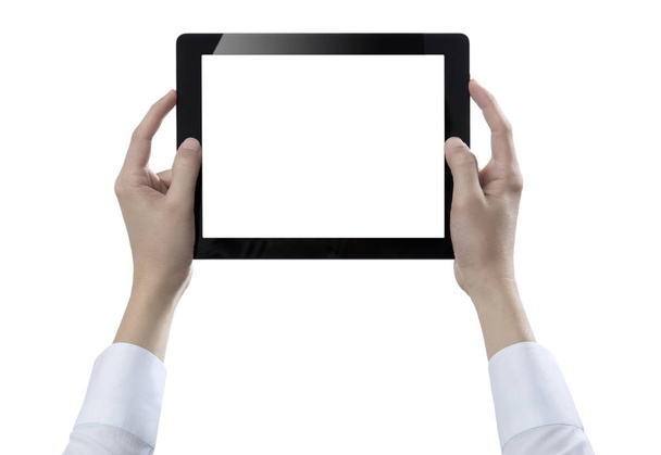 Ruční držet digitální tablet, střih na bílém pozadí - Fotografie, Obrázek