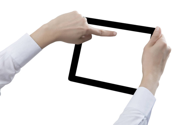 Рука держать цифровой планшет, вырезать на белом фоне
 - Фото, изображение