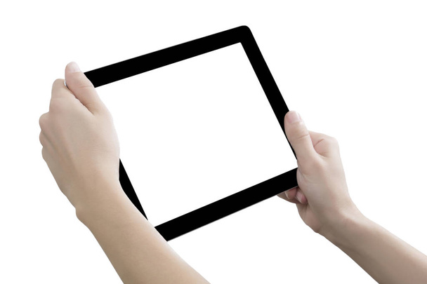 Main tenir tablette numérique, découpé sur fond blanc
 - Photo, image