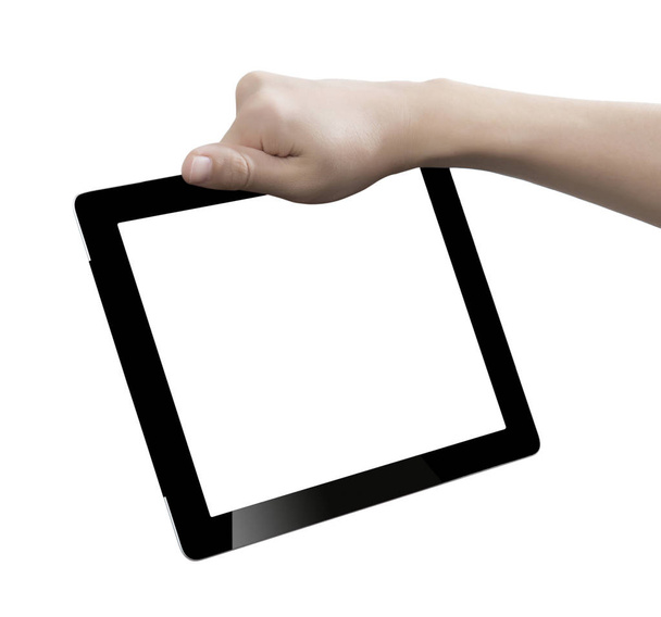 Main tenir tablette numérique, découpé sur fond blanc
 - Photo, image
