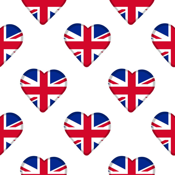 Wzór z serc z Flaga Wielkiej Brytanii. - Wektor, obraz