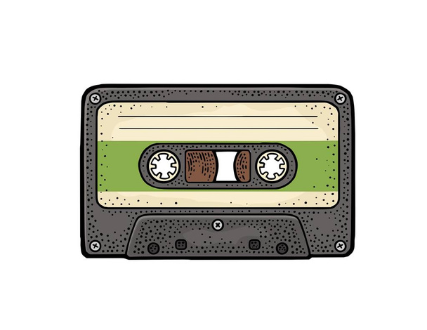 Retro audio cassette. Vintage vector black engraving illustration - Vector, Image