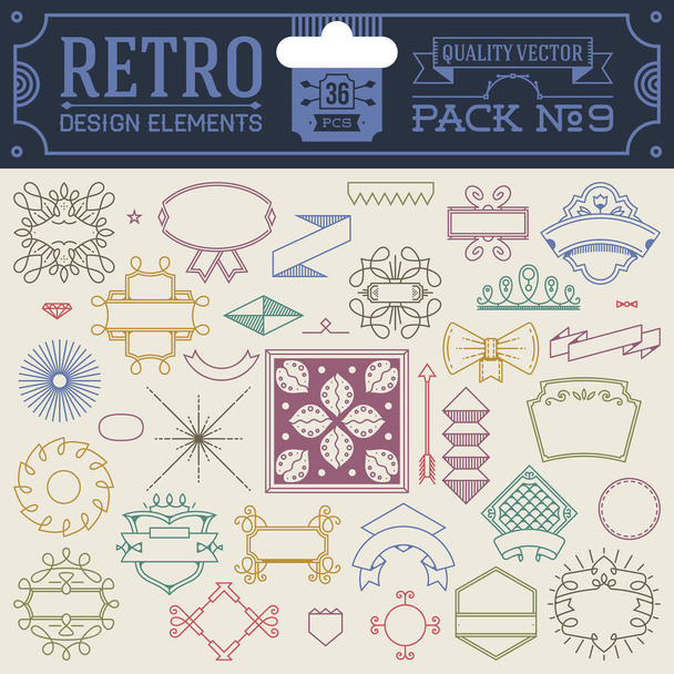 Retro design elements hipster style infographic color set. Labels, ribbons, icons, frames, borders etc. High quality vector illustration - Διάνυσμα, εικόνα