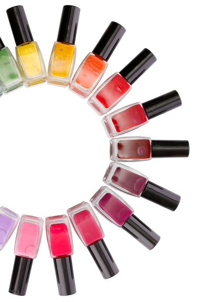 Group of bright nail polishes isolated on white - Foto, Imagen