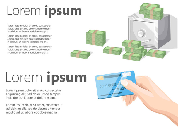 Kezében hitelkártya-acél biztonságos pénzt illusztráció a fehér háttér, a szöveg honlap és a mobil app design. - Vektor, kép
