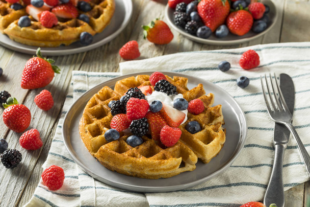Sweet Homemade Berry Belgian Waffle - Zdjęcie, obraz