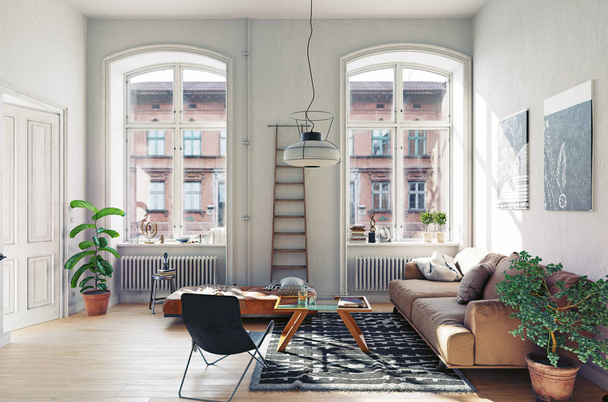 moderno soggiorno interno. 3D concetto di rendering
 - Foto, immagini