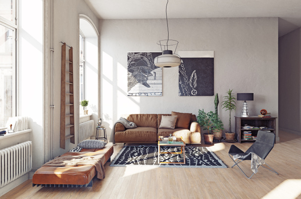 modern living room interior. 3D render concept - Photo, Image