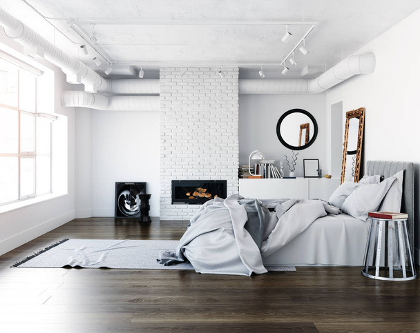 modern loft bedroom interior concept. 3d render. - Photo, Image