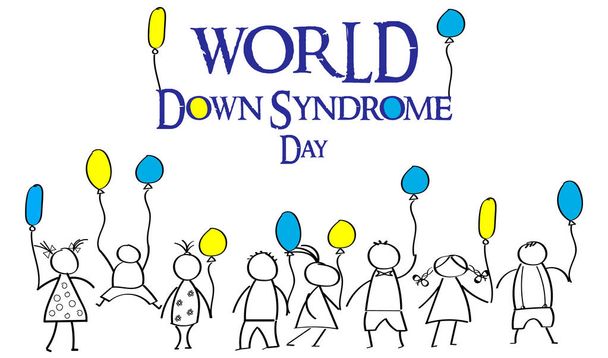 World Day of Down Syndrome. Doodles for children with colored ba - Vector, Image