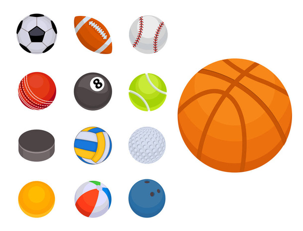 Aantal ballen geïsoleerde toernooi win ronde mand voetbal hobby's spel apparatuur bol vectorillustratie - Vector, afbeelding