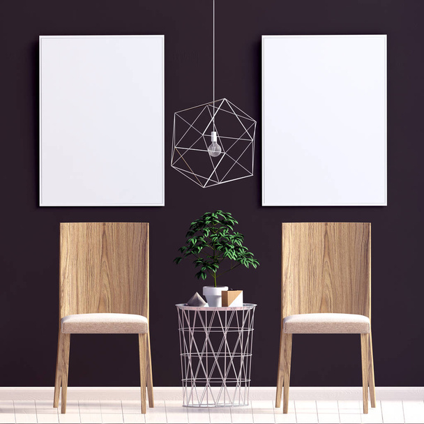 Modern interieur met stoel. Poster mock up. 3D illustratie. - Foto, afbeelding