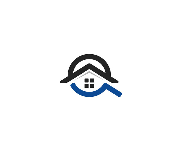 Шаблон логотипу домашнього пошуку. Будинок даху і збільшувач векторний дизайн. Пошук ілюстрацій
 - Вектор, зображення