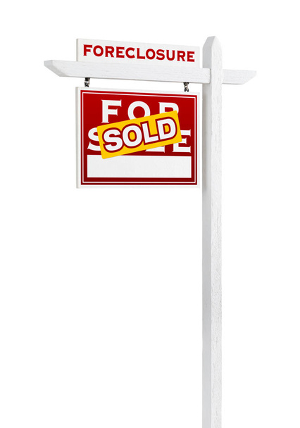 Left Facing Foreclosure Sold For Sale Real Estate Sign Isolated on White. - Photo, Image