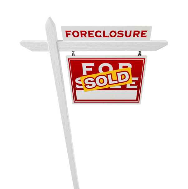 Right Facing Foreclosure Sold For Sale Real Estate Sign Isolated on White. - Photo, Image