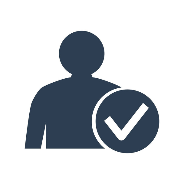 User with check mark glyph on white background. - Vector, Image