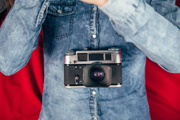 Young beautiful Girl with retro camera - Photo, Image