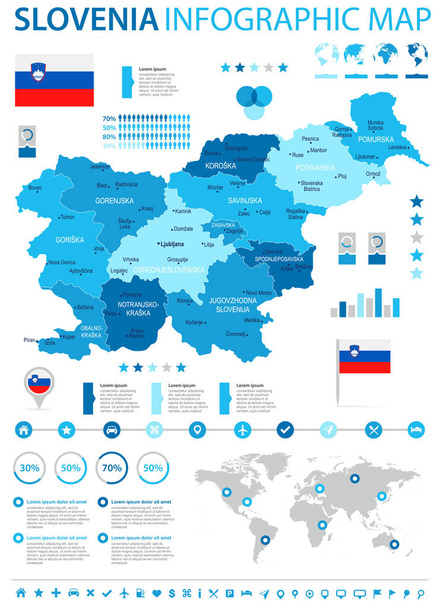 Slovenië infographic kaart en vlag - hoog gedetailleerde vectorillustratie - Vector, afbeelding