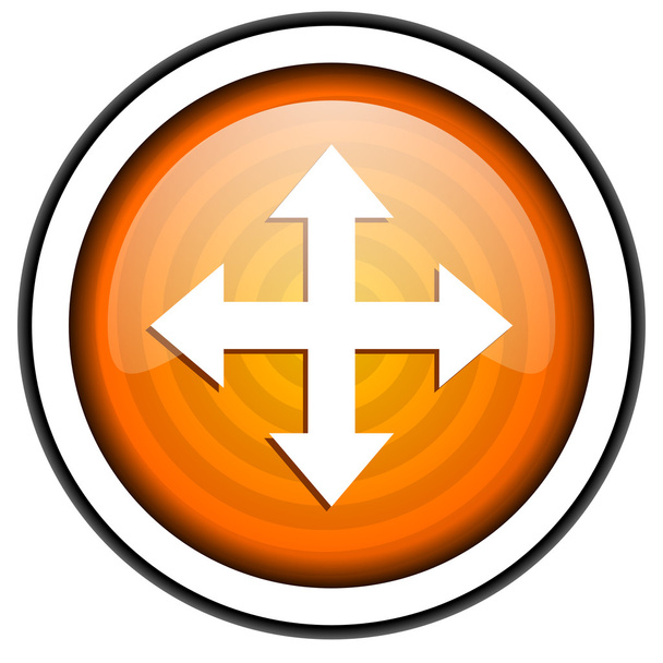 move arrow orange glossy icon isolated on white background - 写真・画像
