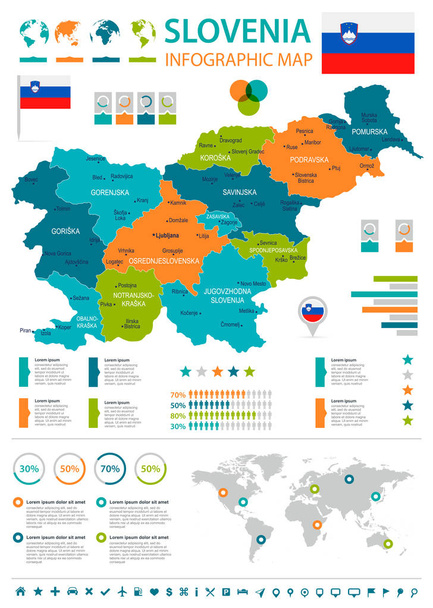 Slovenië infographic kaart en vlag - hoog gedetailleerde vectorillustratie - Vector, afbeelding
