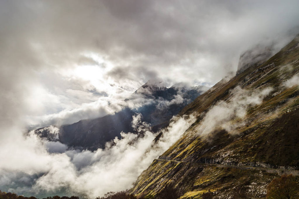 Over the clouds in high mountains, Pyrenees, foggy and cloudy - Photo, Image