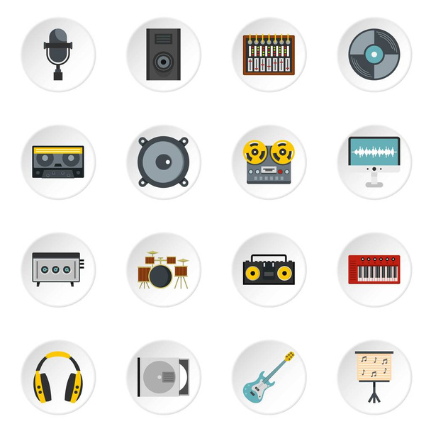 Recording studio items icons set in flat style - Вектор,изображение
