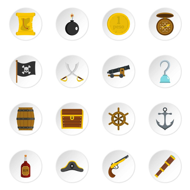 Pirate icons set in flat style - Vecteur, image