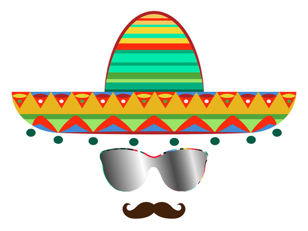 Sombrero i wąsy z sun okulary ikona szablonu, wektor na białym tle - Wektor, obraz