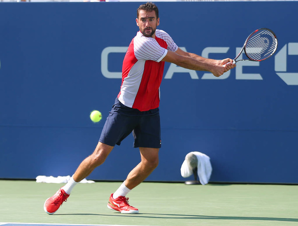 NEW YORK - AUGUST 26, 2017: Grand Slam Champion Marin Cilic of Croatia practices for 2017 US Open at Billie Jean King National Tennis Center - Photo, Image