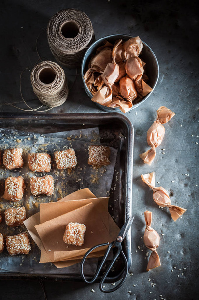 Closeup of homemade fudge made of milk and sesame - Fotografie, Obrázek