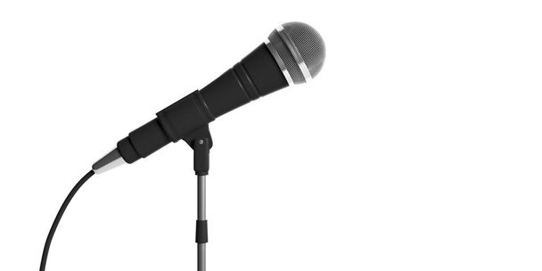 Mikrofon na stojaku na białym tle. ilustracja 3D - Zdjęcie, obraz