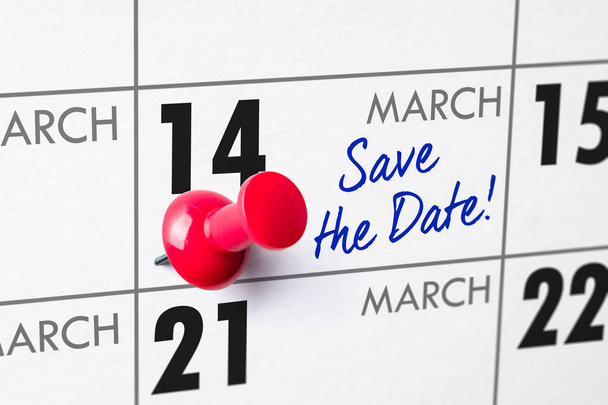 Настінний календар з червоним штифтом - 14 березня
 - Фото, зображення