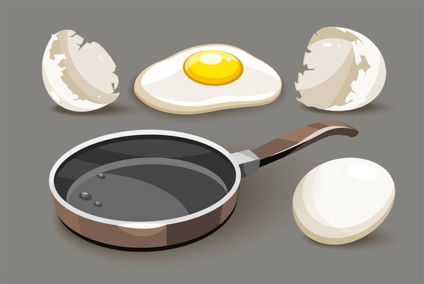 Zestaw dla zdrowe śniadanie patelni z olejem - Wektor, obraz