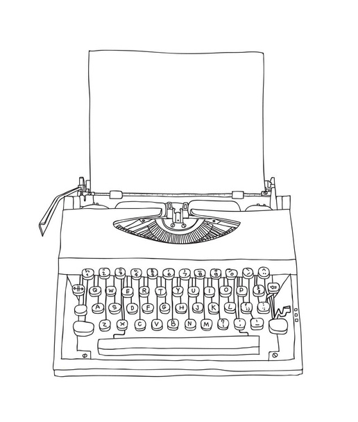 Kirjoituskoneen vanha käsi piirretty paperi söpö linja taiteen kuvitus
 - Vektori, kuva