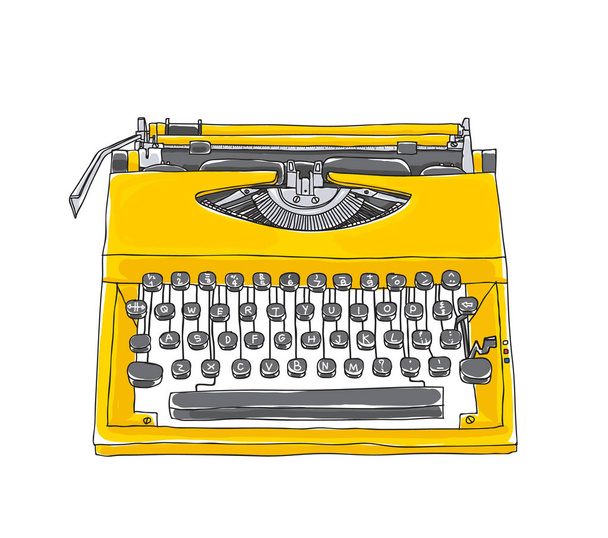 gelbschreibmaschine alte hand gezeichnet niedlich art illustration - Vektor, Bild