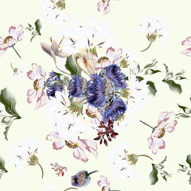 Floral pattern with pink flowers  in vintage style - Wektor, obraz