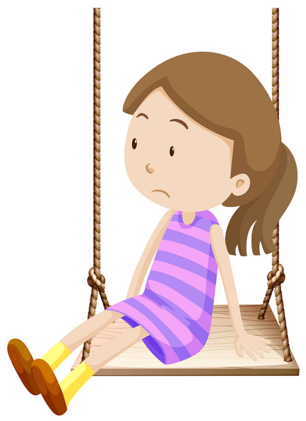 Little girl on wooden swing - Vector, Image