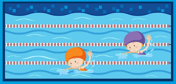 twee meisjes zwemmen in het zwembad - Vector, afbeelding
