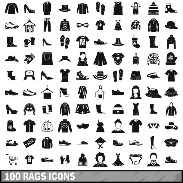 100 paçavra Icons set, basit tarzı - Vektör, Görsel