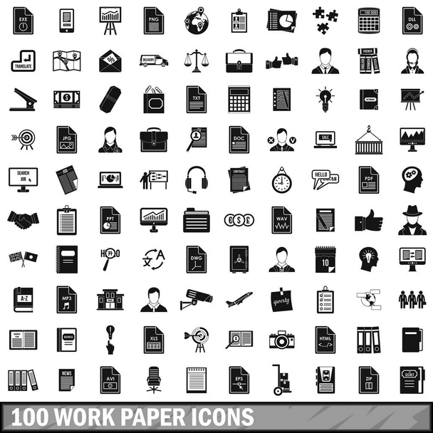 100 työpaperia kuvakkeet asetettu, yksinkertainen tyyli
 - Vektori, kuva