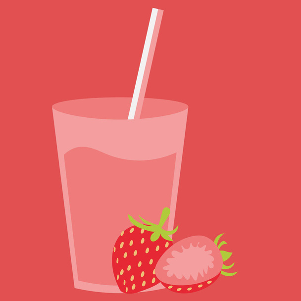 gesunder natürlicher Cocktail-Drink mit süßen Erdbeeren. frische Bio-Erdbeeren Smoothie. - Vektor, Bild