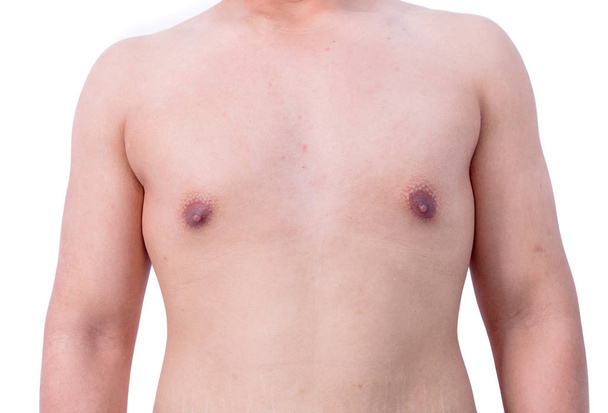 Naked chest of fat boy white background - Foto, immagini
