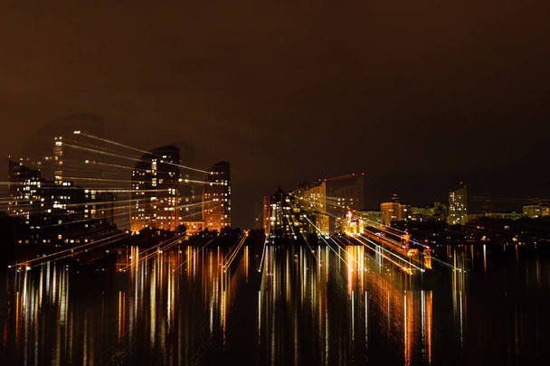 night city in motion of light lines - Фото, изображение