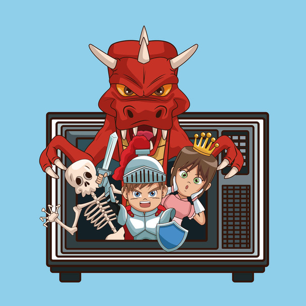 Videojuegos personajes dibujos animados en la televisión vieja
 - Vector, imagen
