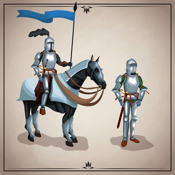 中世の武士の馬 - ベクター画像