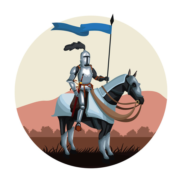 Guerriero medievale con icona rotonda a cavallo
 - Vettoriali, immagini