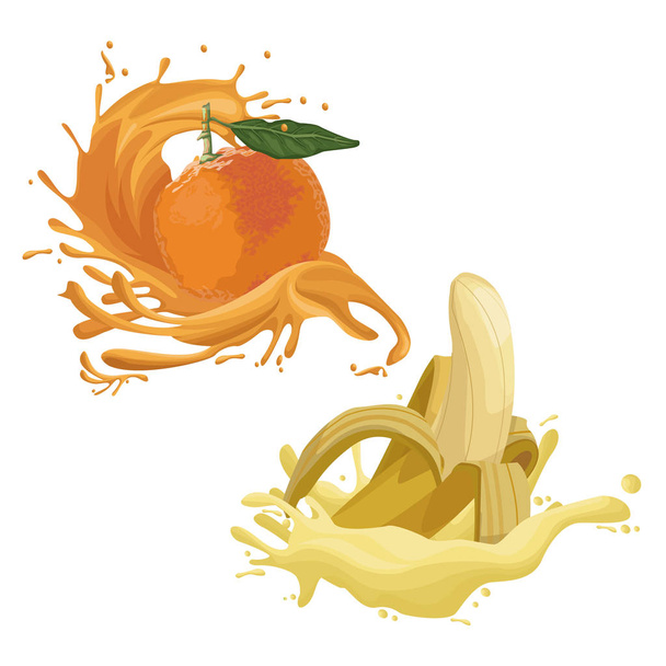Splash φρούτων πορτοκάλι και μπανάνα - Διάνυσμα, εικόνα