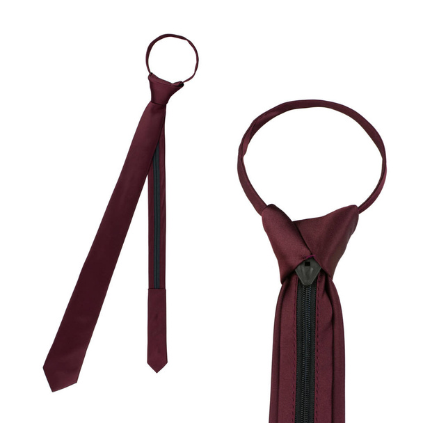 stilvoll eng gebunden türkisfarbene Krawatte isoliert auf weißem Hintergrund, bevorzugt dünne Männer Hals Krawatte einfarbig Reißverschluss Krawatte - Foto, Bild