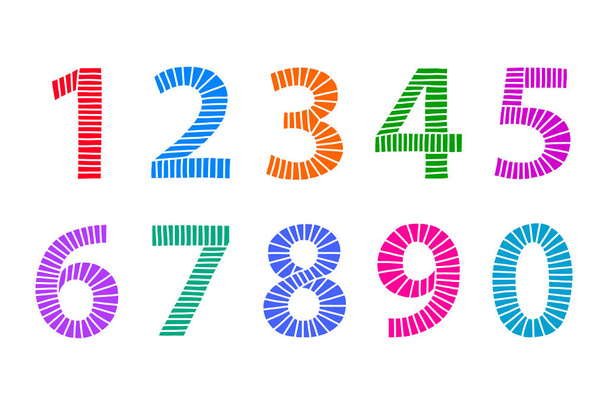 Números dibujados a mano multicolores hechos de líneas sobre blanco
 - Vector, Imagen